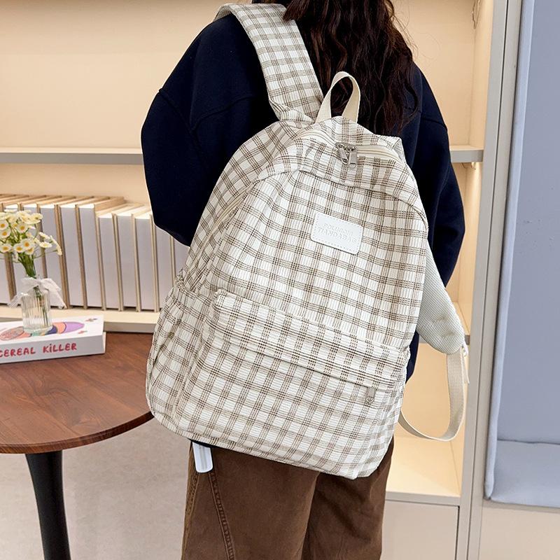 Schoolbag Japanese Campus Girls Schoolbag 1011 Spring New Student Simple Backpack Large Capacity Plaid Versatile Backpack