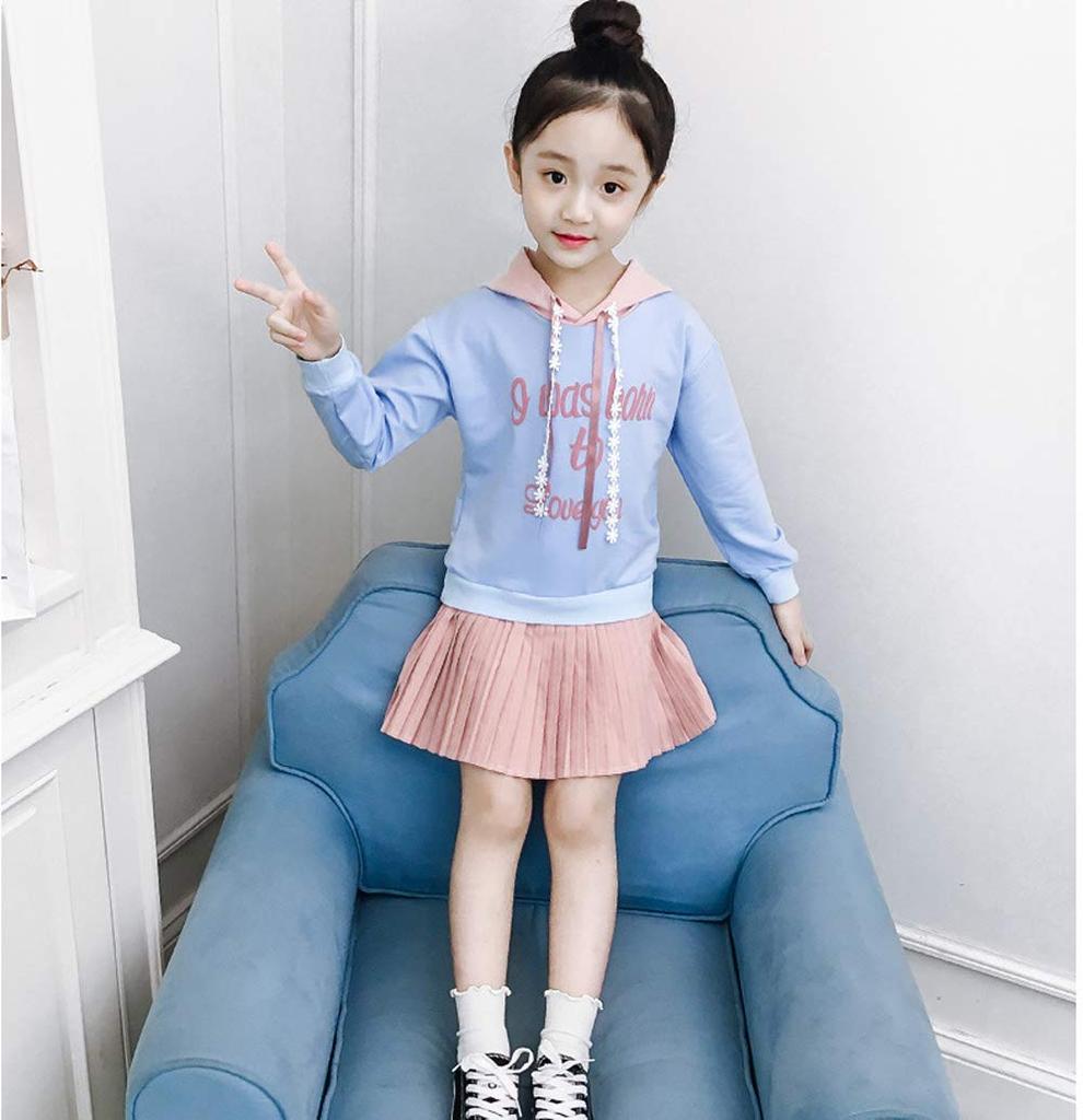 Long Sleeve Everyday Perfect Gift for Spring and Sizes and 140 G-UYO Girls' Dress, 100% Cotton, Striped, Casual, Wear, Cute, Popular, Splice, Autumn,