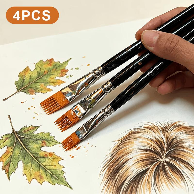 4Pcs Serrated Art Paintbrush Set Non-Slip Handle Leaf Painting Brushes for Home Landscape Sketching Art Lovers