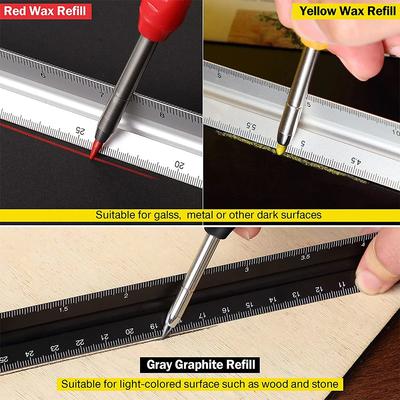 Solid Carpenter Pencil with Refill Lead and Built-in Sharpener for Deep Hole Mechanical Pencil Scribing Marking Woodworking Tool