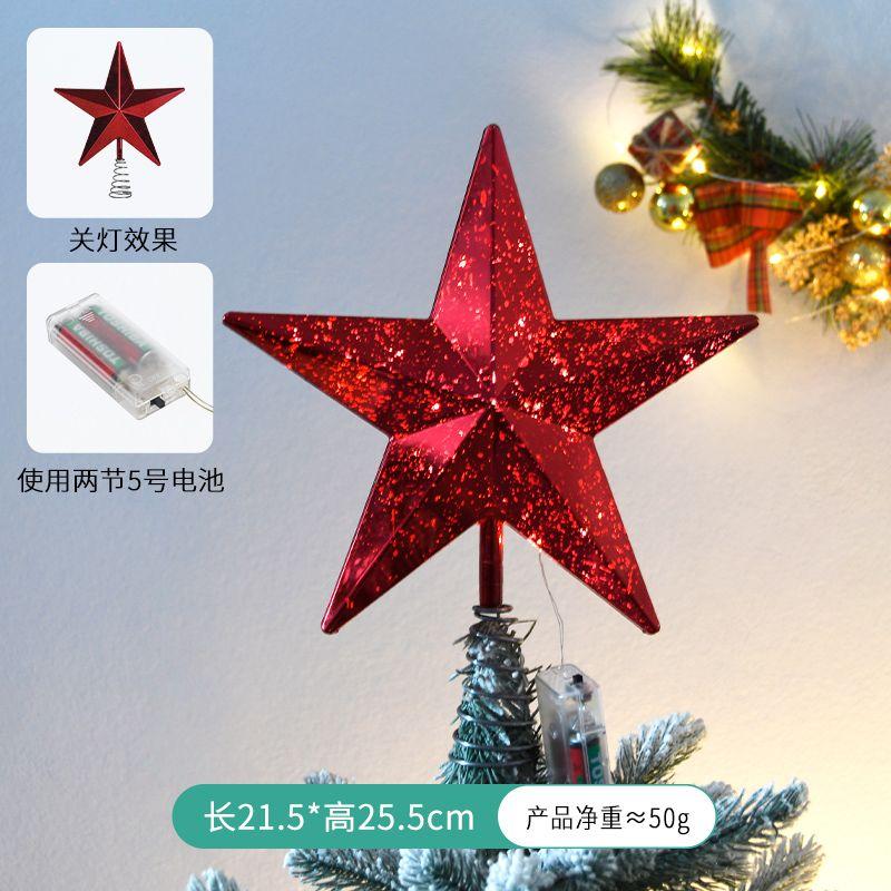Christmas Decoration Gold Silver Red Charged Luminous Five-pointed Star Plastic Ornaments Christmas Tree Top Star Lights Crafts