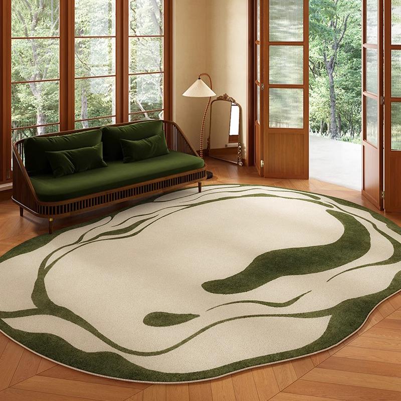 Green Living Room Rug Irregular Short Velvet Non-slip Floor Mat Bedroom Bedside Carpet Floral Retro Home Decor Teppich Alfombra