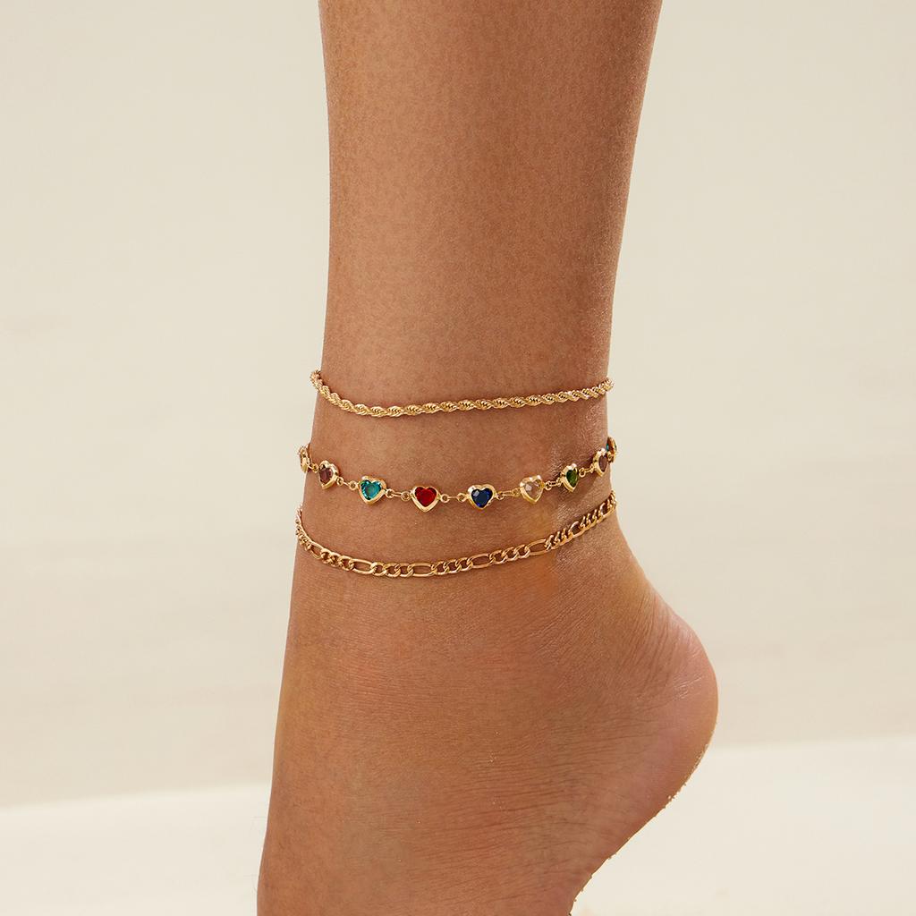 Ingemark Y2K Boho Colorful Crystal Chain Anklet for Women Summer Beach Trendy Exquisite Barefoot Ankle Bracelet Leg Jewelry Gift