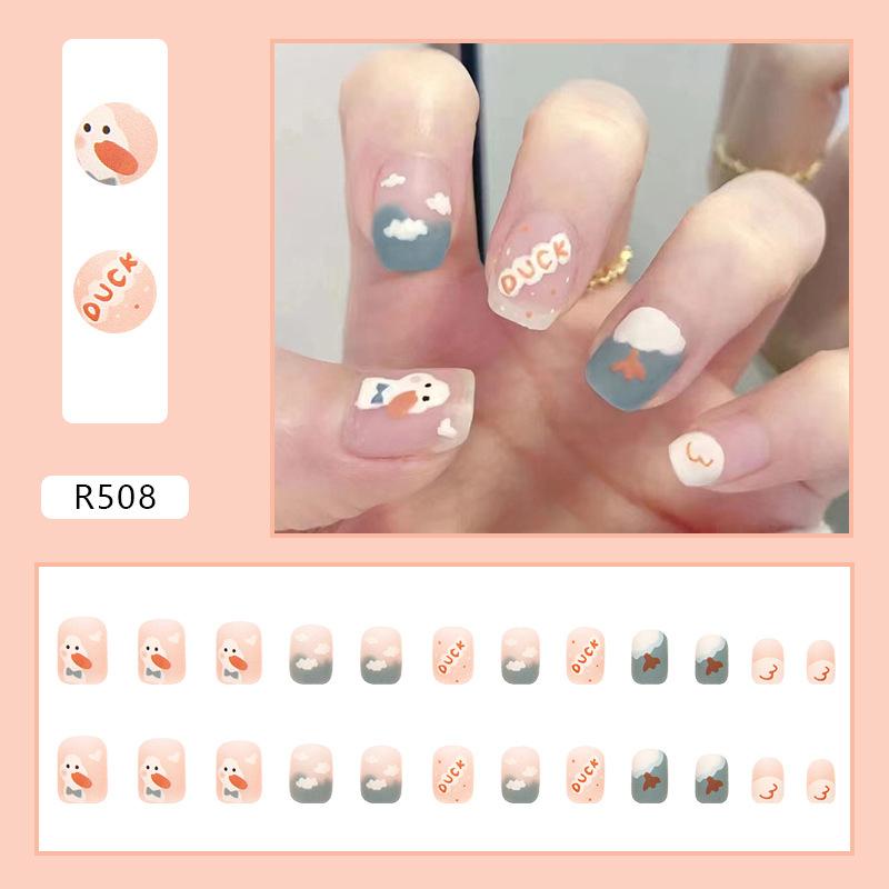 24Pcs Korean Fresh False Nails Patch Artificial Press On Wearing False Nails Detachable Fake Fingernails Full Cover Nail Tips