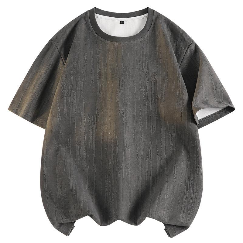 

Жаккардовая имитация денима 2025 Новая летняя мужская футболка с коротким рукавом Повседневная с рукавом пять четвертей Модная свободная S темно-серого