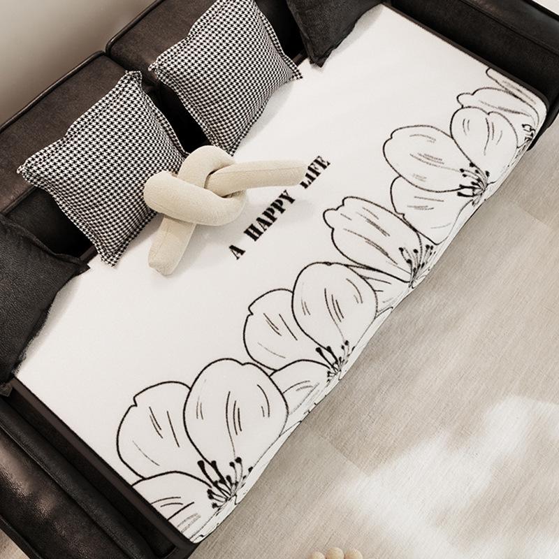 Nordic High-Grade Black and White Imitation Rabbit Fur Sofa Cushion Thickened Non-Slip Solid Wood Sofa Cushion Winter Warm Cushion