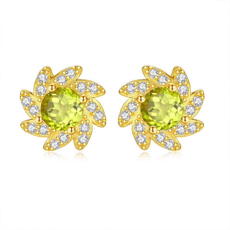 Natural stone small fresh sunflower earrings s925 sterling silver gold-plated stud earrings women's exquisite design sense fashion retro jewelry gifts