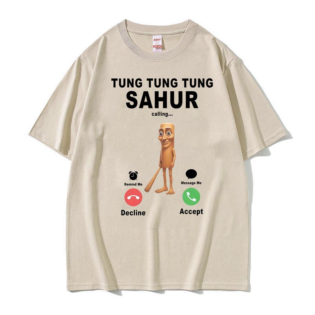 Tung Tung Tung Sahur Calling Funny Brainrot Joke Meme Tshirt Unisex Unisex Humor Fashion Street T Shirts Summer Oversized Tee Shirt