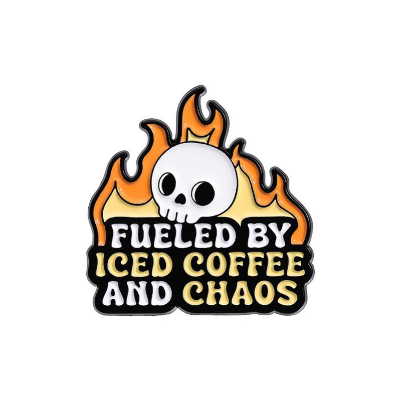 Colorful Whimsical Short Phrase Coffee Alloy Brooch With Unique Skull Design Perfect For Casual And Outfits Stylish