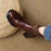 Genuine Leather Retro Round Toe Elastic BandThick-Soled High Heel 2025 New Black Short Boots Woman Chelsea Shoes Ankle Boots