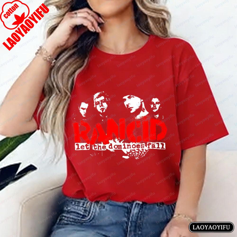 Let The Dominoes Fall Print TShirt Rancid Fan Unisex Tops Punk Lover Cotton Tee Vintage Classic Band Rock Women Unisex Streetwear