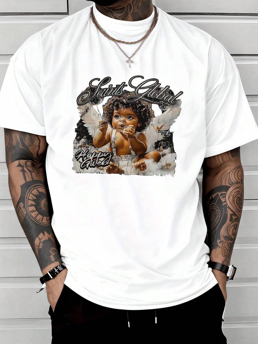 

Angel With Majestic White Wings Symbolizing Purity Hope And Strength Graphic Printed Unisex T-Shirt S
