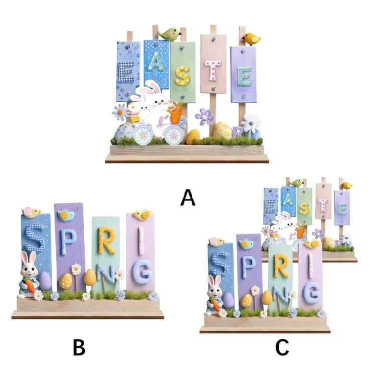 Easters Decors Wood Happy Easters Signs Block Tabletop Ornament Easters Bunnies Centerpieces Dining Room Kitchen Decors