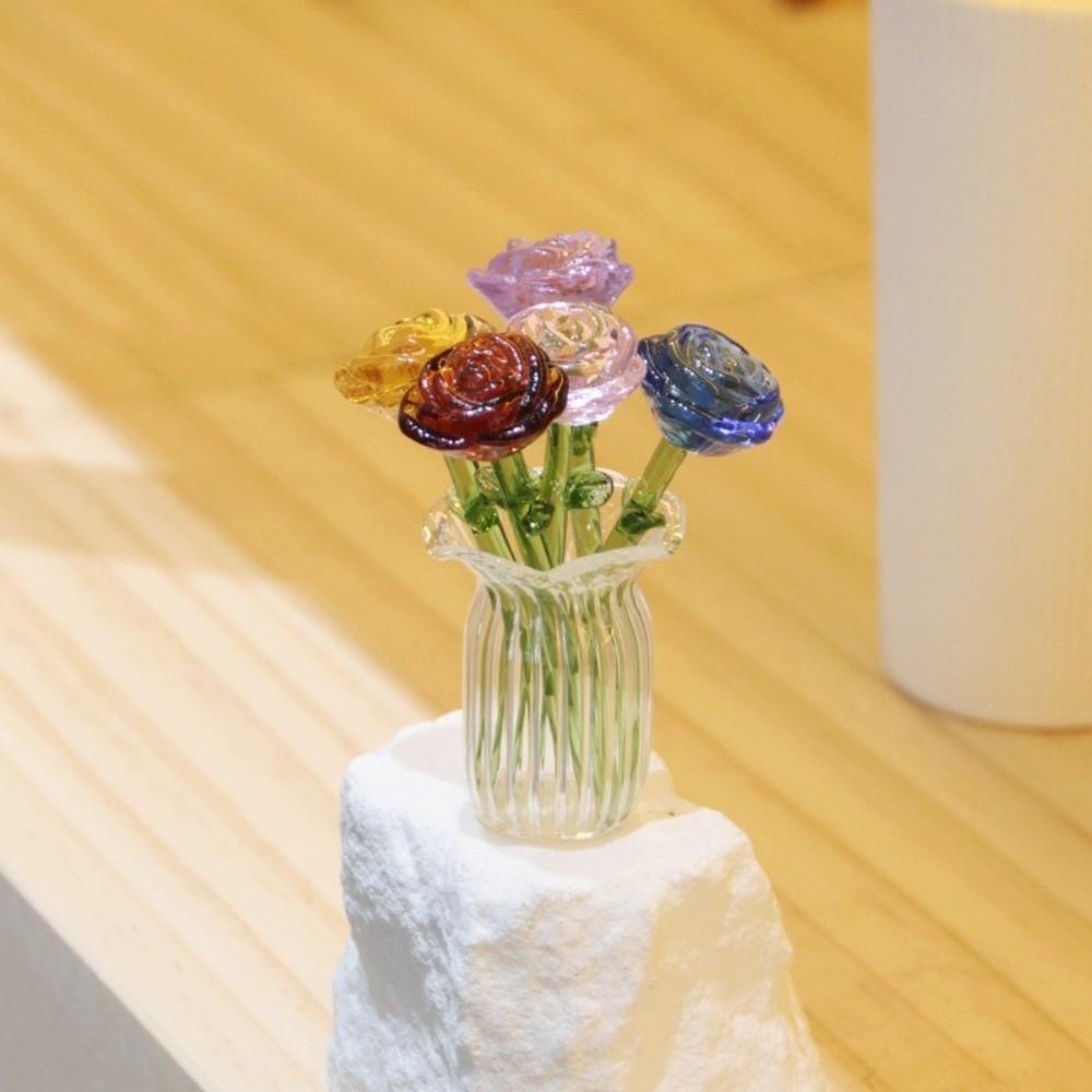 Colored Glaze Glass Flower Bouquet Mini Hand-blown Glass Flower Home Room Decoration