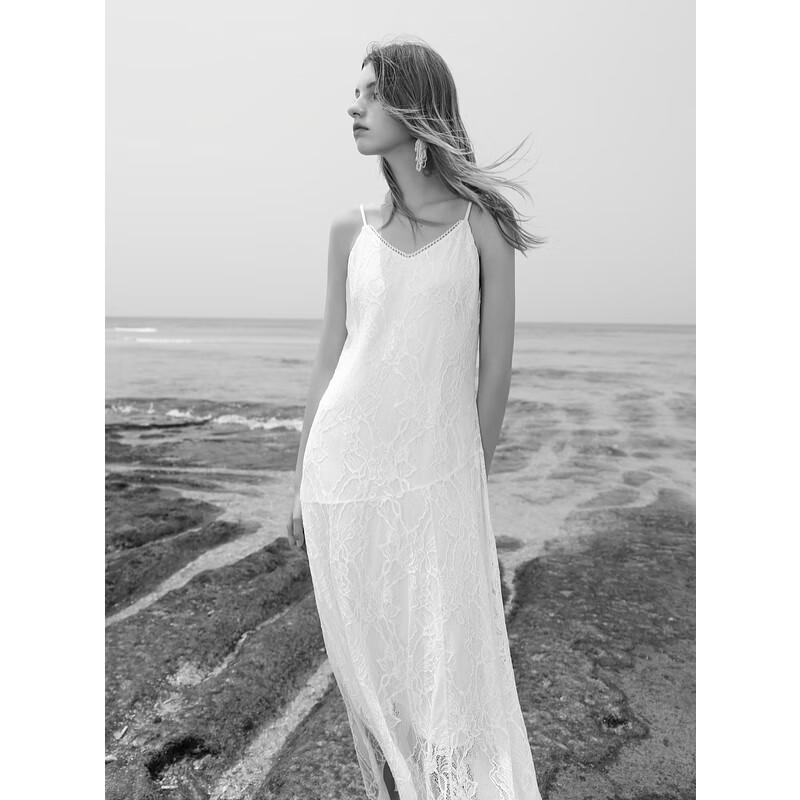 

Sancai 2025 Летнее кружевное платье А-силуэта, длинное, на тонких бретелях L 165/88A