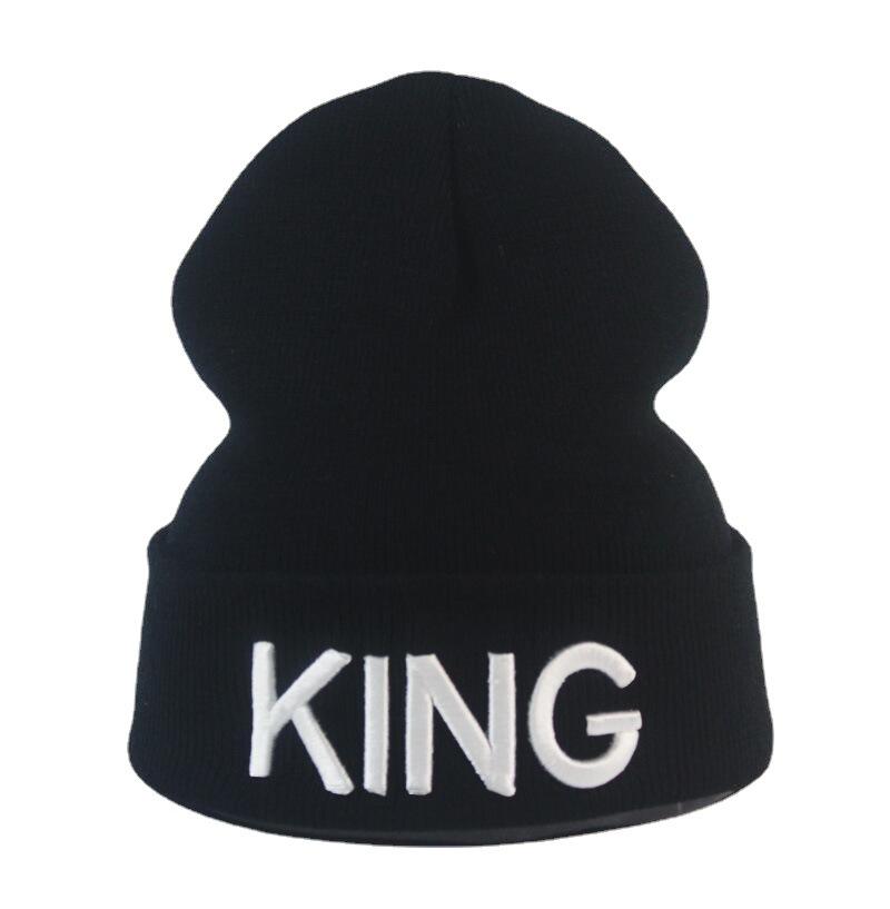 European and American Popular KING Embroidered Knitted Hat QUEEN Couple Winter Women's Wool Hat