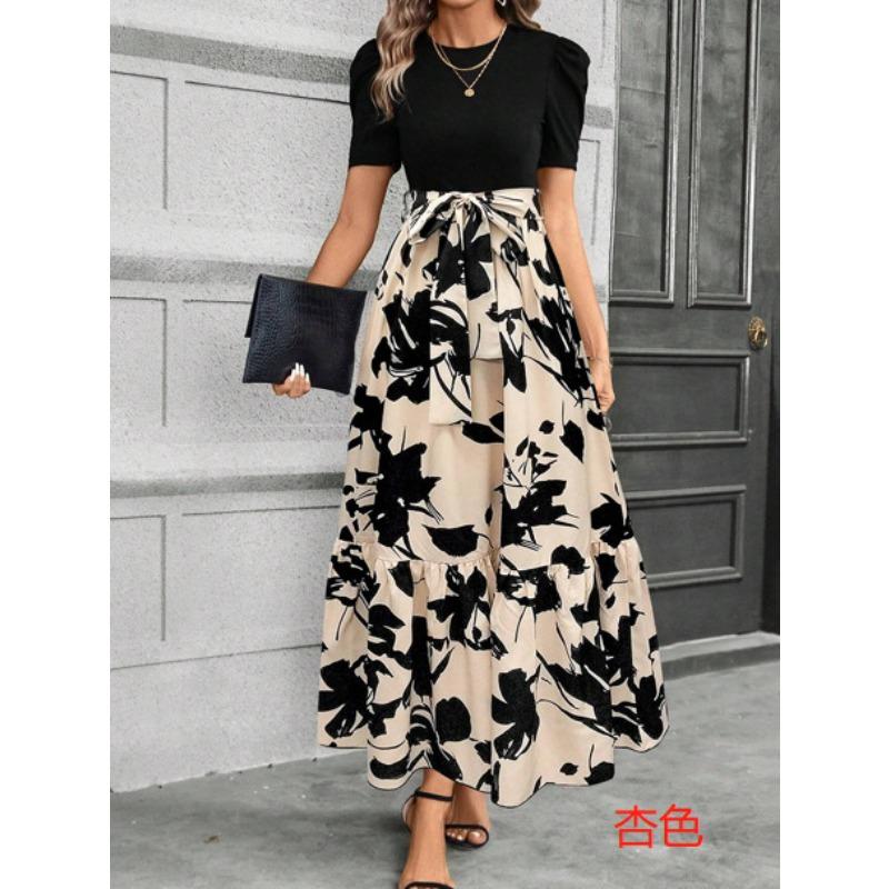 

Specially for European and American women s clothing, flower printing, high waist, fashionable and elegant temperament dress XXXL абрикосовий