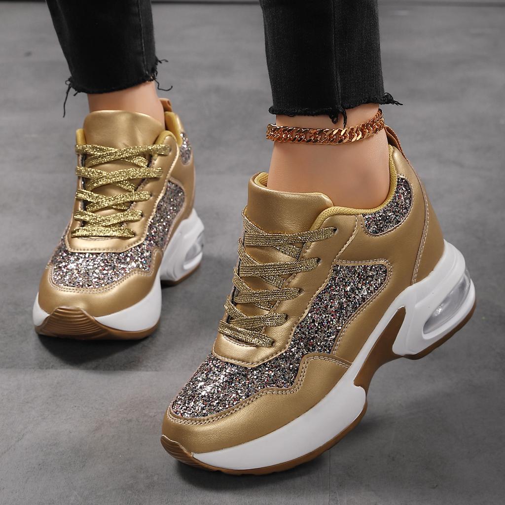 Neue Strass-Dad-Schuhe Damenmode vielseitig innen erhöhend Damenschuhe Plateau lässig Pailletten Sportschuhe