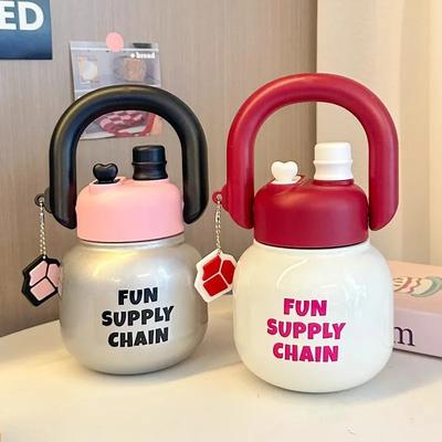 New Double Drink Port Carry Pot 316 Stainless Steel Thermos Cup Portable Large Capacity Straw Big Belly Cup Portable Water Cup