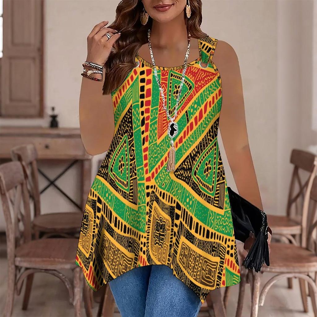 Women's Fashionable Casual Sports Double-ring Vest, Large-sized Tank Vest with Butterfly Printed Patterns, Irregular Hem, Elegant and Simple
