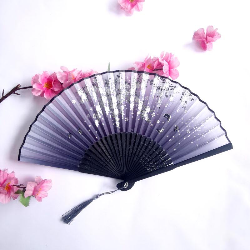 Vintage Bamboo Silk Women's Folding Fan - Portable Dance Gift