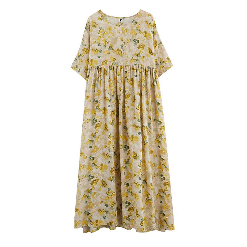 Plus Size Summer Retro Flower Print Short Sleeve Dress Large Size Women Casual Loose Maxi Holiday Floral Dresses