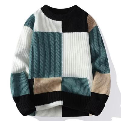 Men's Round Neck Color Block Sweater - Autumn/Winter Knitwear for Students and Teens