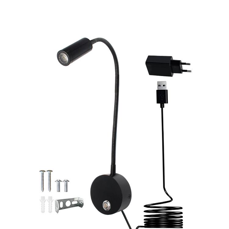 3W LED Gooseneck Wall Light with Touch Dimming for Bedside and Hotel Reading