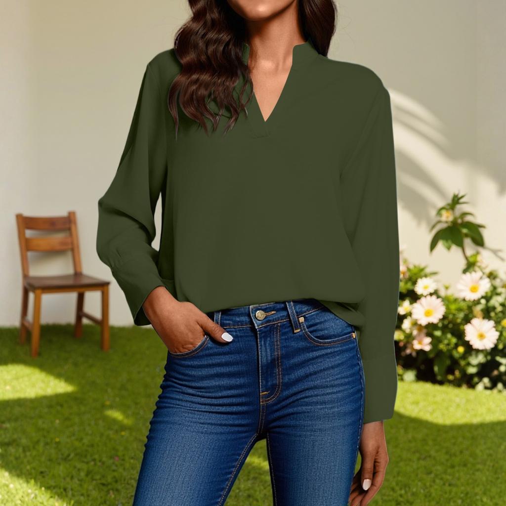 Women's Fashion Casual V-Neck  Shirt Long Sleeve Top