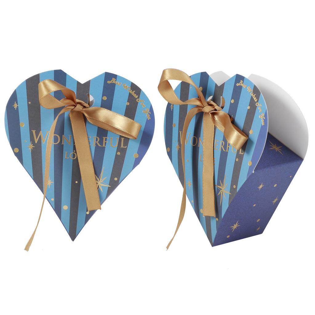 30Pcs HeartShaped Candy Box Gift Bags for Wedding Baby Shower Birthday Party Decoration(Blue Box with Gold Ribbon )