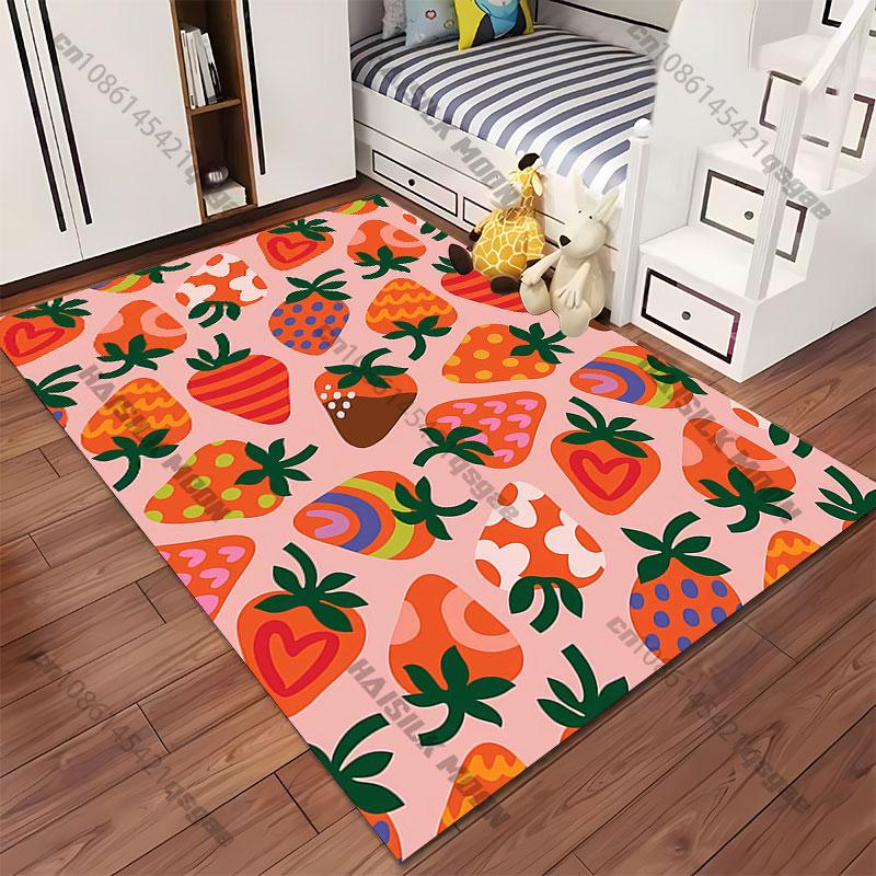 Colorful strawberries artistic pattern carpet Yoga living room room decor children's crawling mat doormat area rug games mat
