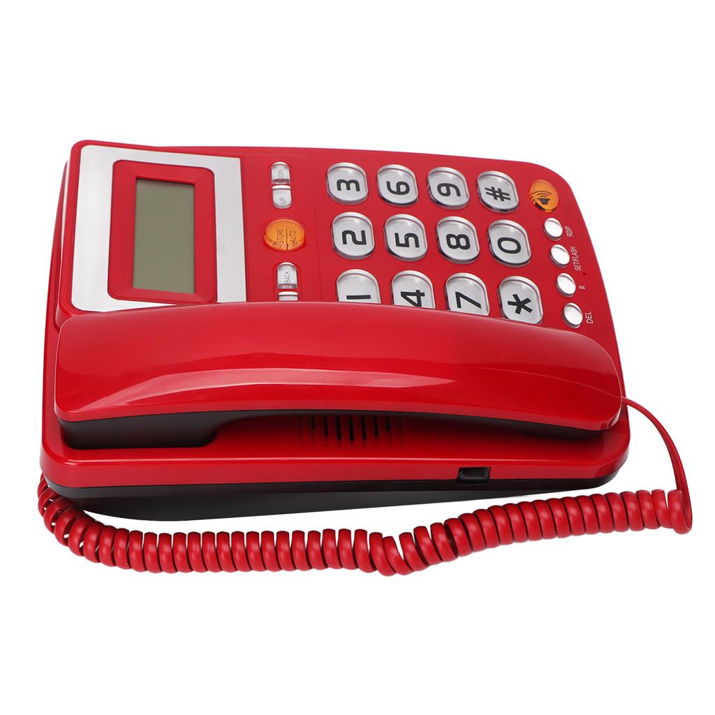 Big Button Corded Phone HD Hands Free Calling LCD Brightness Adjustment Single Button Dialing Wired Landline Phone Red