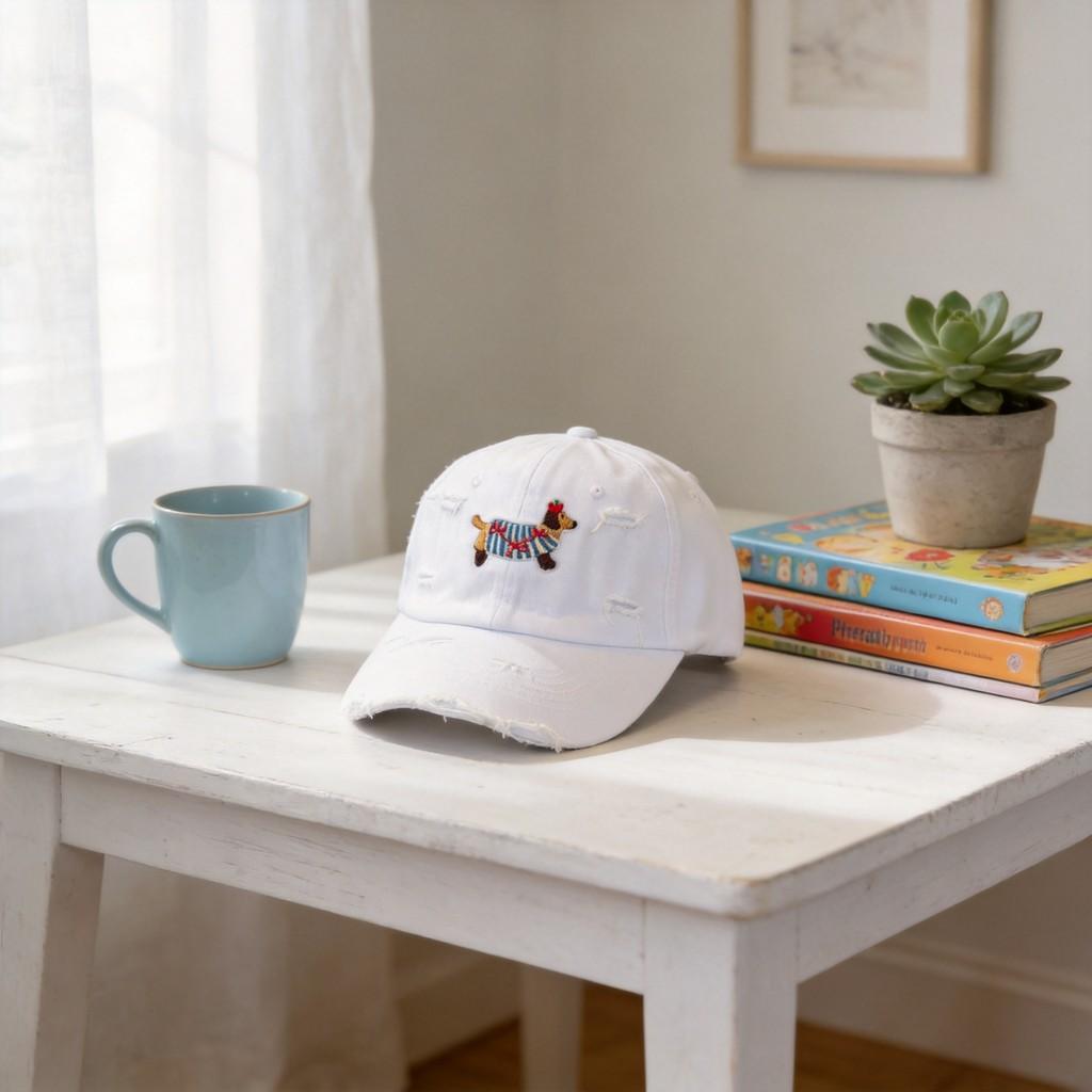 Childrens Cartoon Duck Bill Cap With Embroidered Dachshund Pattern Sun Protection For Spring And Autumn