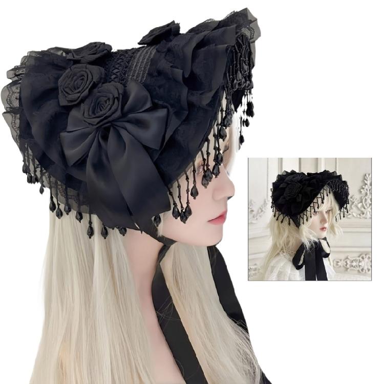 Gothic Lace Widows Cap Detailed Craftsmanship Themed Party Headpiece Costume Accessory for Fashion Photography