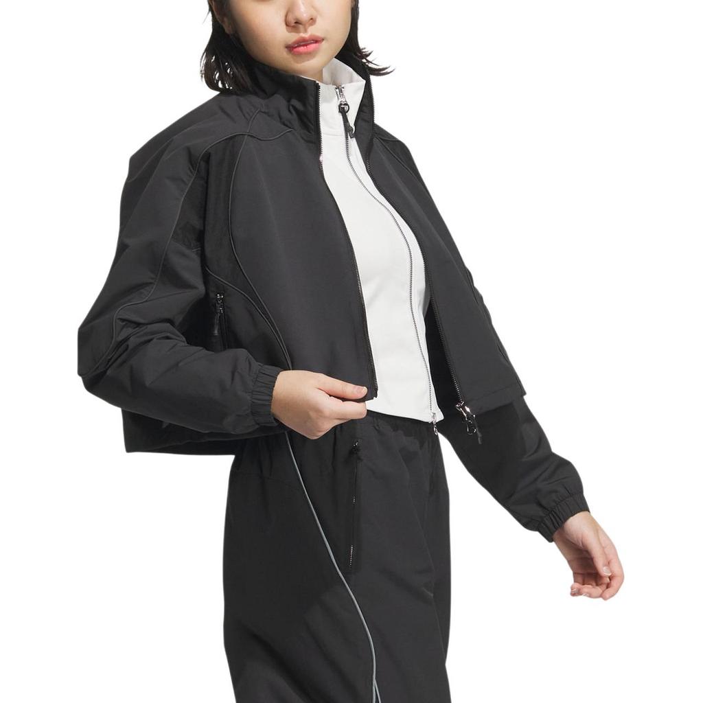 adidas Piping Woven Sports Casual Comfortable Long Sleeve Jacket Women Jacket Black Dark-Gray JJ1078