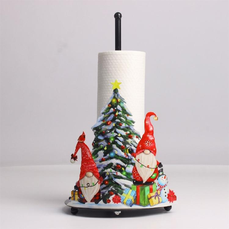 Iron Paper Towel Holder Flowers Christmas Tissue Holder Kitchen Roll Paper Stand Organizers for Kitchen Countertop