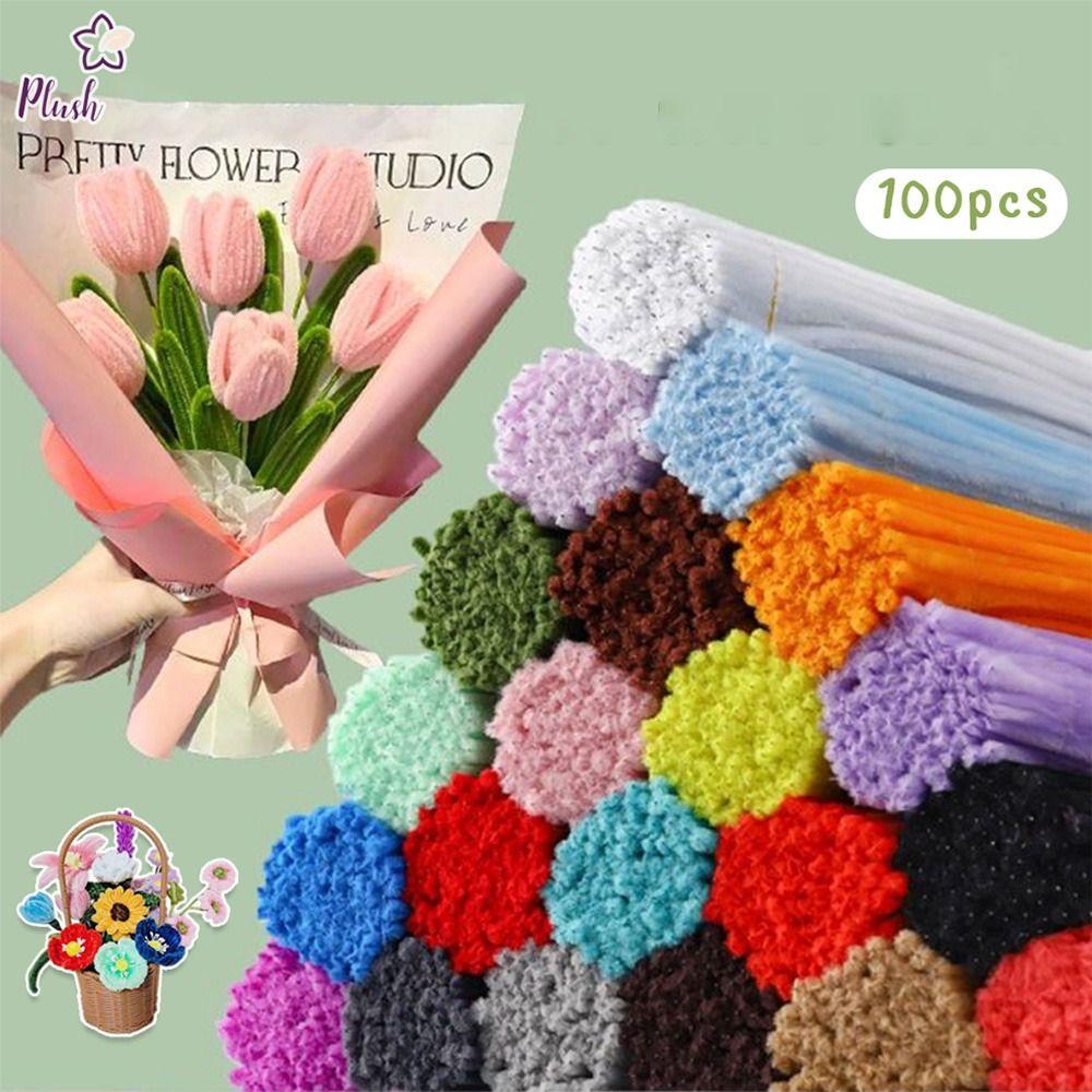 Tulip Rose Macaron Color Fuzzy Wire Encrypted Fur Root Top Knitting Strip Material Package Super Density DIY Flower Bouquet
