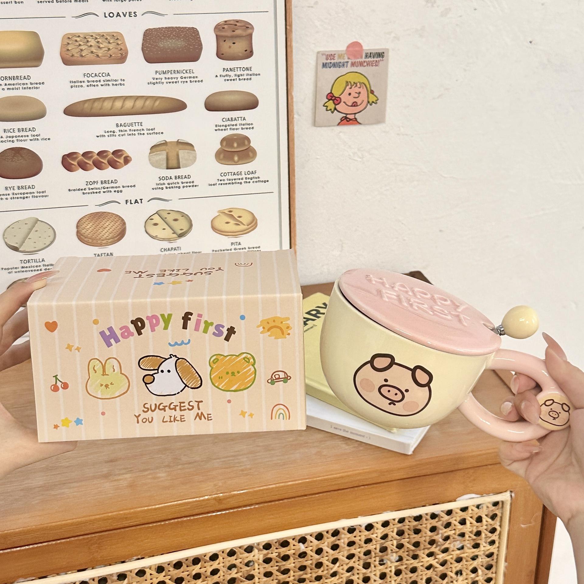 

Милая керамическая кружка для пары, домашняя кофейная чашка для девочек с высоким внешним видом, креативный сувенир, чашка для воды с крышкой 301-400ml