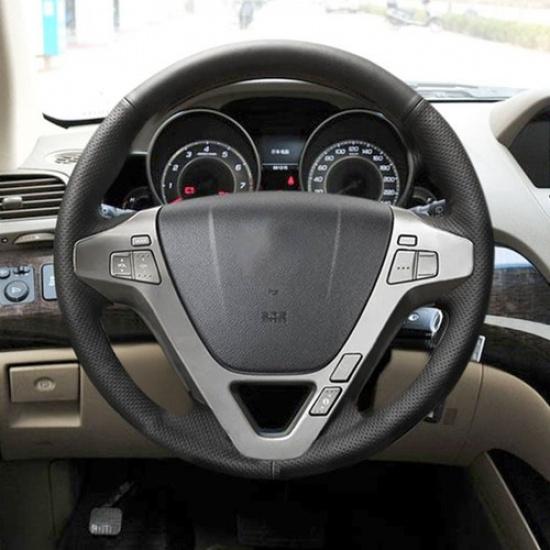 Black Sewing Leather Steering Wheel Cover Trim For Acura MDX 2007 2008 2009-2013