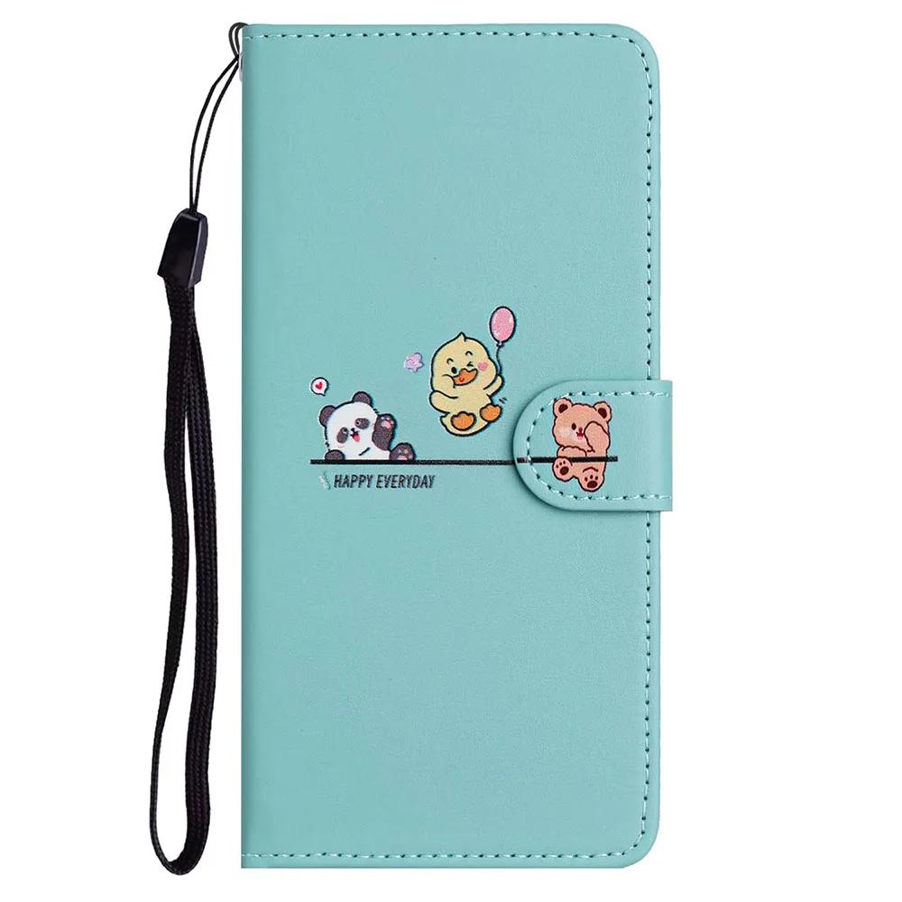 Book-style Flip Cover with Cartoon Animal Print Case For iPhone 16E 16 15 Plus 14 13 12 mini 11 Pro Max 10 XS X XR Stand Cover
