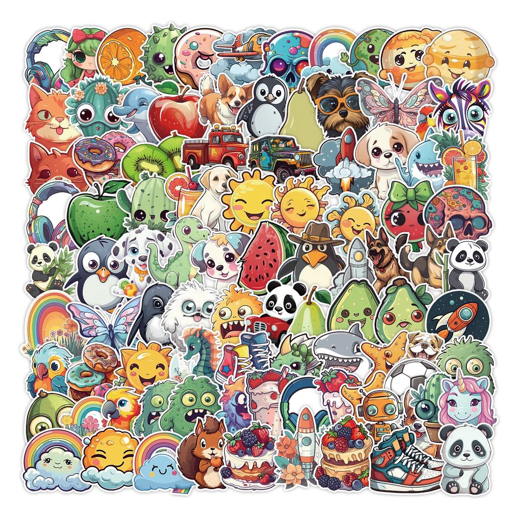 100 Cute Animal and Plant Stickers Mobile Phone Water Cup Waterproof Decorative Stickers Children's Hand Account Stickers
