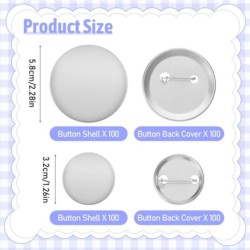 200 Sets Button Maker Supplies 58Mm/2.25 Inch Blank Buttons Pins Parts 32Mm/1.26 Inch Round-Metal Blank Badges-Parts