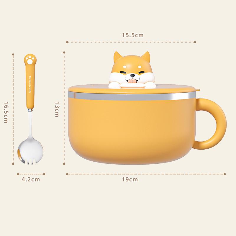 1.2L Animal Ramen Bowl With Lid And Spoon Stainless Steel Instant Noodle Fruit Salad Rice Soup Bowl Lunch Box Kitchen Accessorie