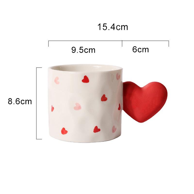 Creative Heart Shaped Ceramic Mug High Beauty Polka Dot Coffee Mug Office Cute Milk Cup Breakfast Cup Household Water Cups