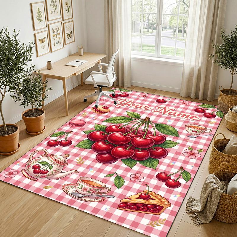 Floral Garden Theme Crystal Velvet Rug Personalized Custom Name Text Soft Floor Mat Home Decor