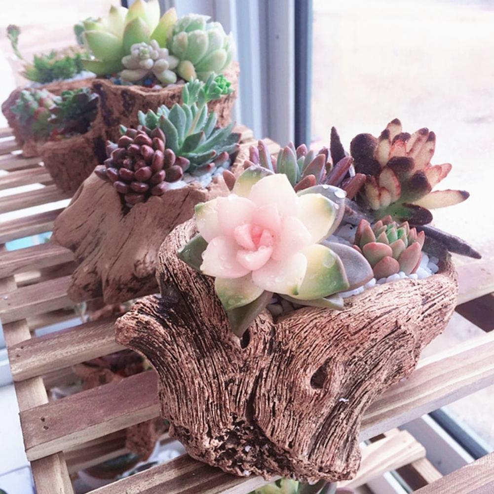 Vaso per Fiori Durevole Fioriera per Succulente Tronco d'Albero Rustico Fioriera in Cemento Fioriera Decorativa da Tavolo per Succulente Cactus
