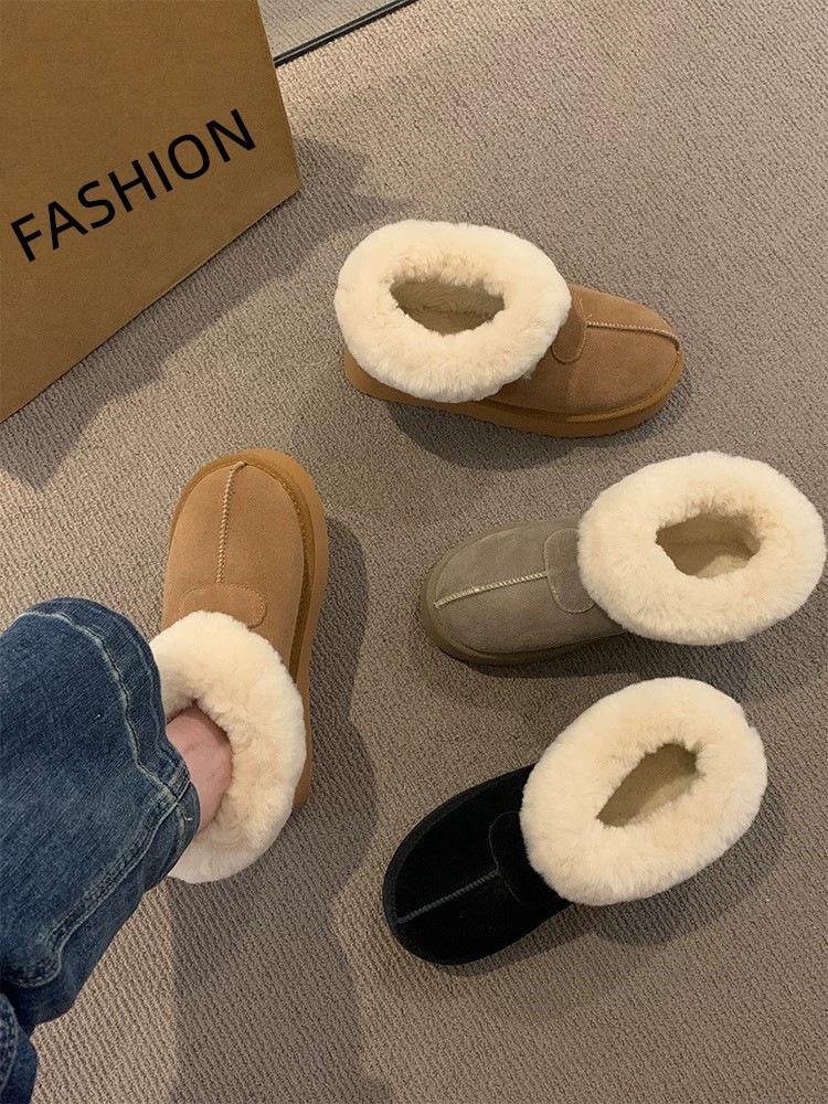 Dicksöhlige Schneestiefel Damen Samtverdickt Warm Winter Damenschuhe 2025 Neu Flauschige Schuhe Brotschuhe Low-Top Baumwollschuhe