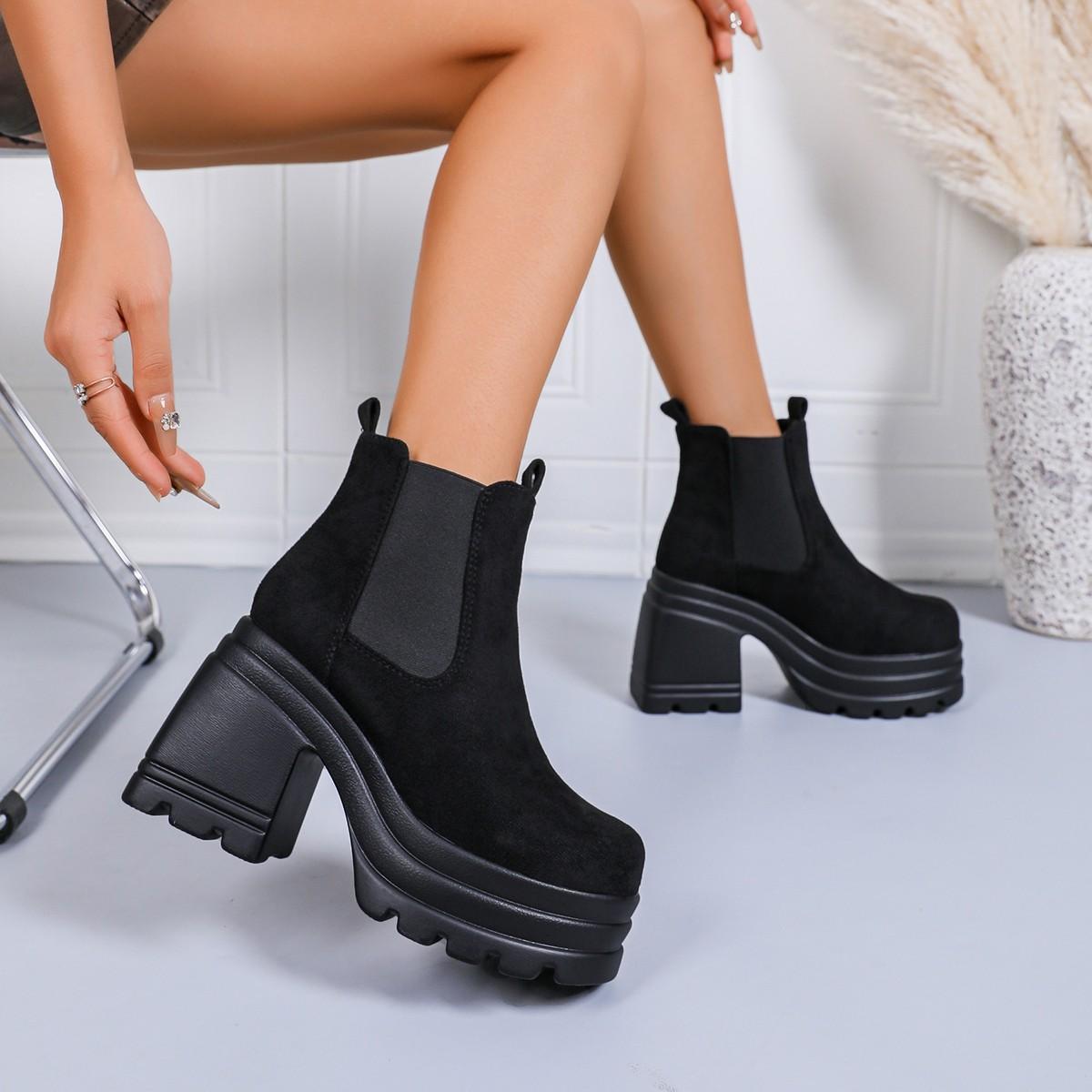 

Модные женские ботильоны Модные туфли на платформе Женские сапоги на блочном каблуке Однотонные женские туфли-лодочки Сексуальные кожаные сапоги Ботинки с квадратным носком 35 чёрный