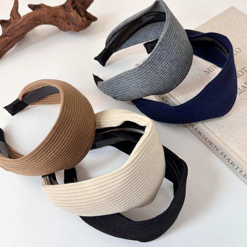 Retro Knitted Widening Headband Woman Elegant Hair Hoop Solid Color Wide Hair Band Female Fashion Autumn Winter Hair Accessories