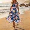 Ärmelloses Midi-Kleid mit Blumenprint für Damen, lässig, Rundhalsausschnitt, unregelmäßiger Saum, Sommer-Strandkleid, leicht, lockere Passform